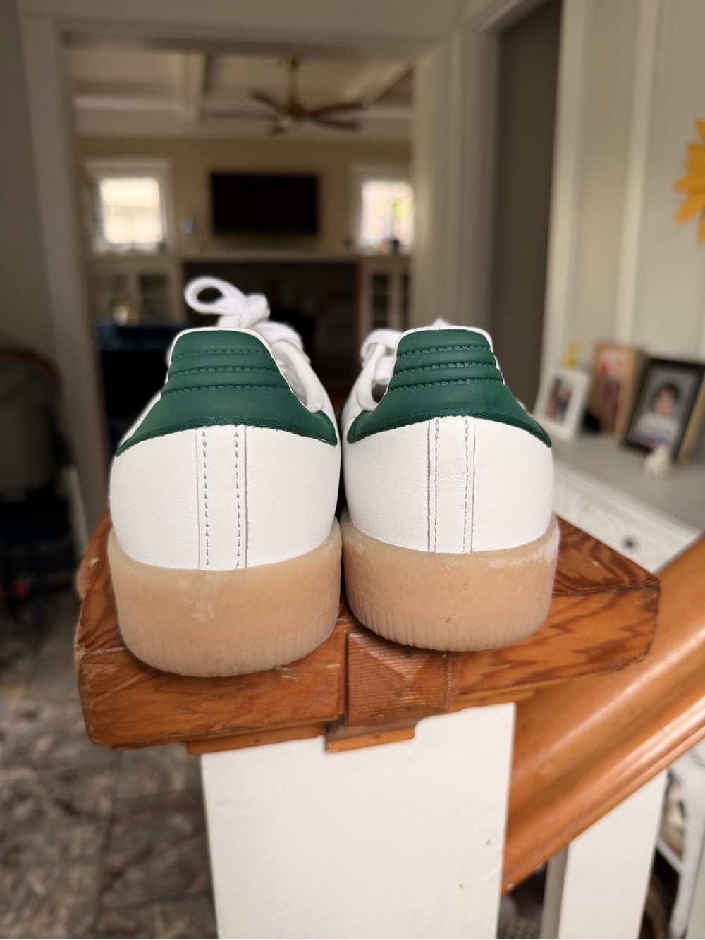 adidas Samba White Sneakers with Green Stripes and Gum Sole Women - Picture 6 of 8